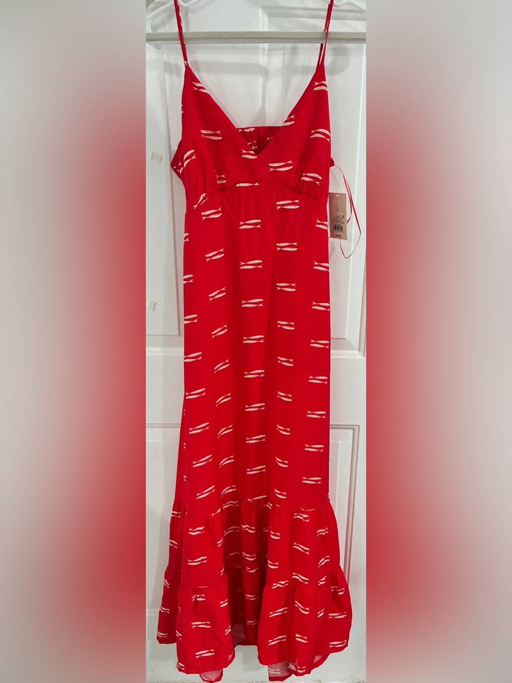 Red Printed Maxi Dress with Spaghetti Straps